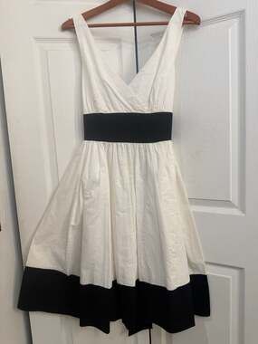American Living White and Black Colorblock Cotton Fit and Flare Dress Size 14